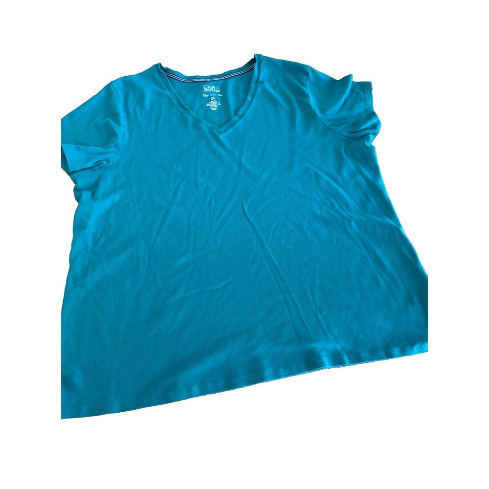Croft & Barrow Womens XXL Teal Classic V-Neck Tee 100% Cotton Short Sleeve